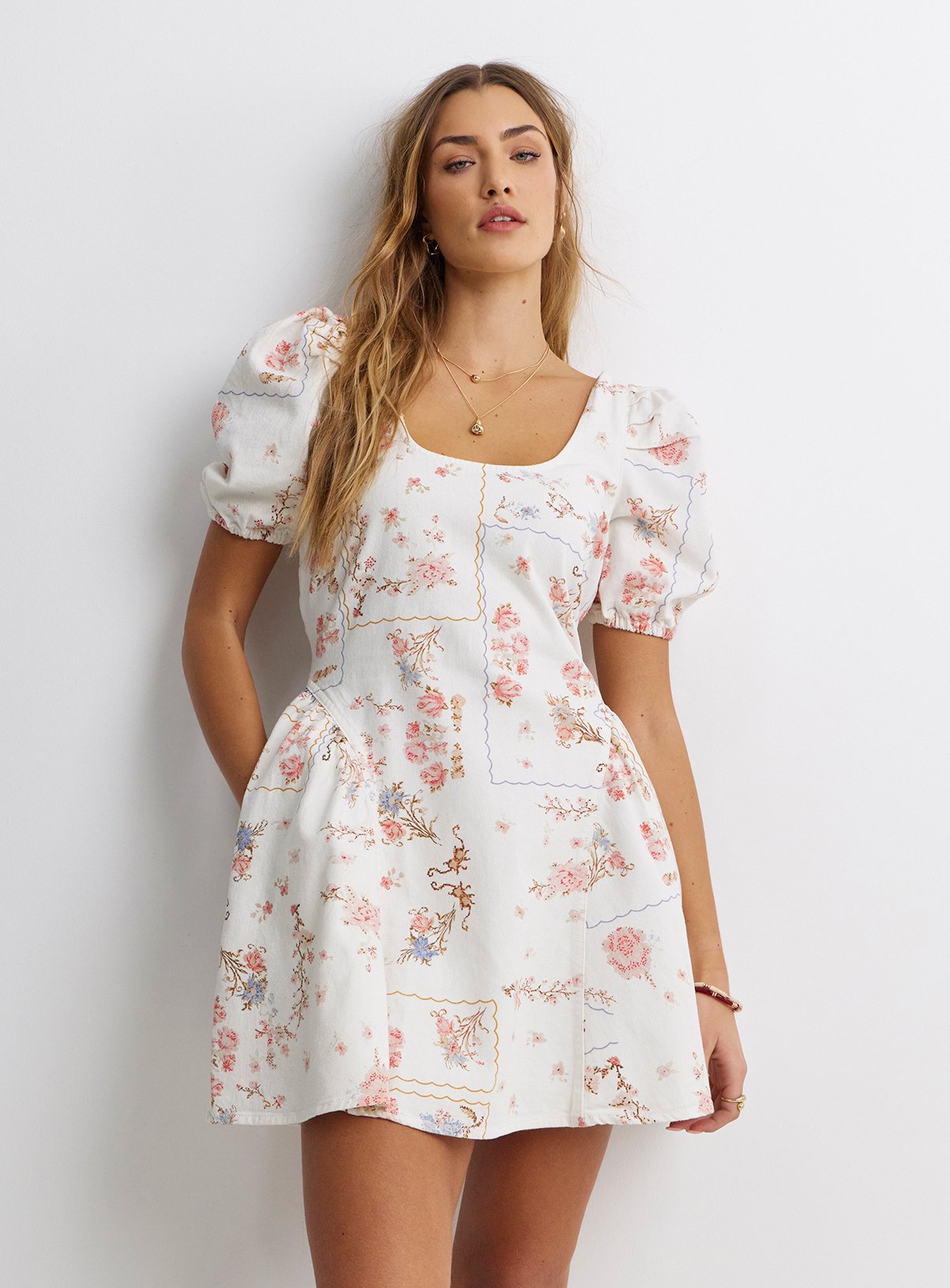 SIMPLY BE Romantic Print Mini Denim Dress 32 - Image 1 thumbnail
